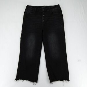 Judy Blue Jeans Womens 15/32 Black Wide Crop High Rise Button Fly Raw Hem